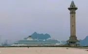cruise ship docked at the port of Halong Bay, Vietnam