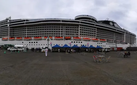 Cruise ship docked at the port of Muroran, Japan