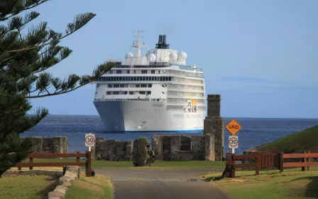 cruise ship docked at the port of Norfolk Island, Australia