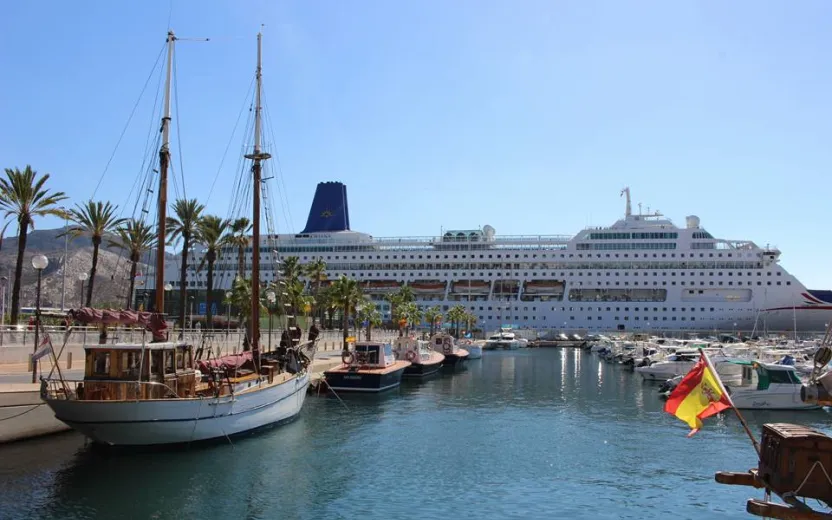 Cruise ship docked at the port of Cartagena, Spain