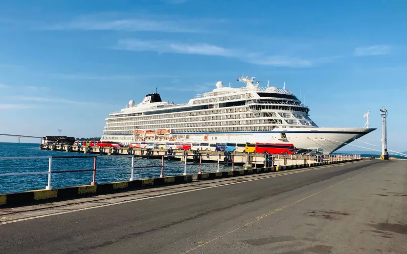 cruise ship docked at the port of Sihanoukville, Cambodia