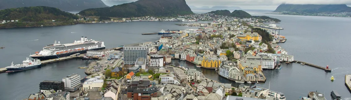Cruise ship docked at the port of Alesund, Norway