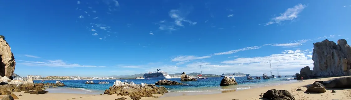 Cruise ship docked at the port of Cabo San Lucas, Mexico