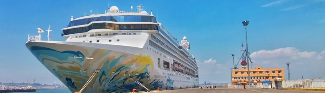 cruise ship docked at the port of Dalian, China