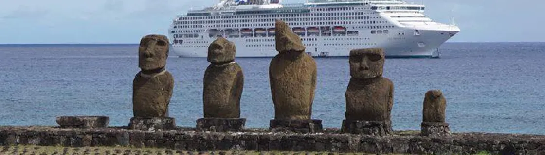 cruise ship docked at the port of Easter Island, Chile