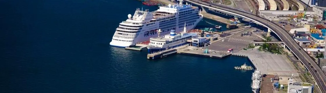 Cruise ship docked at the port of Hakodate, Japan