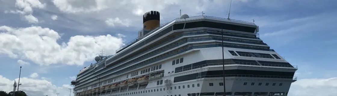 Cruise ship docked at the port of Kumamoto, Japan