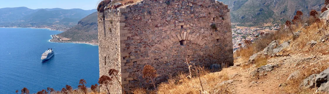 Cruise ship docked at the port of Monemvasia, Greece