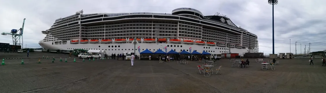 Cruise ship docked at the port of Muroran, Japan