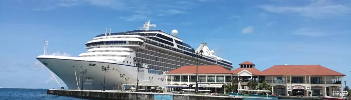 Cruise ship docked at the port of Raiatea, French Polynesia