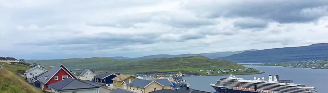 cruise ship docked at the port of Runavik, Faroe Islands