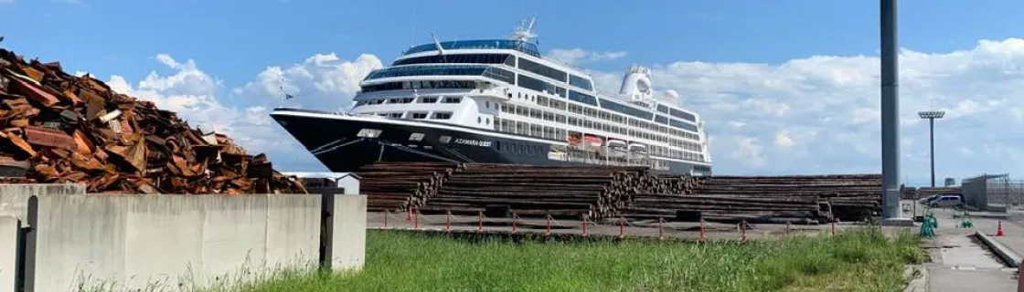 Cruise ship docked at the port of Sakaiminato, Japan
