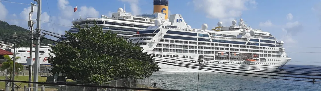 Cruise ship docked at the port of Scarborough, Tobago
