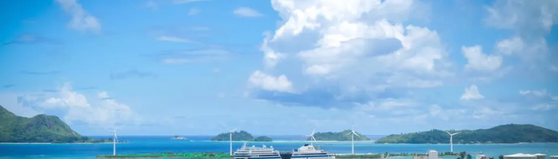 cruise ship in port Mahe Seychelles
